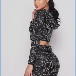 Rhinestone top & Shorts set color black